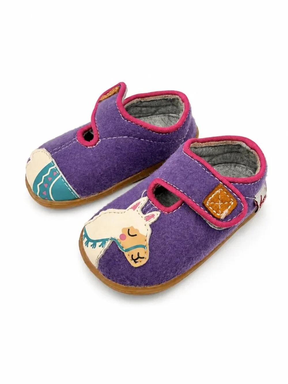 See Kai Run Purple and Pink Kids Slip-On Shoes with Lamb Motif